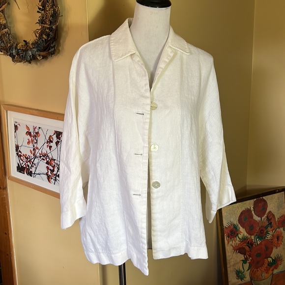 ELLEN TRACY Size 10 Buttonfront Soft Relaxed Blazer 100% Linen LagenLook casual - Picture 4 of 13
